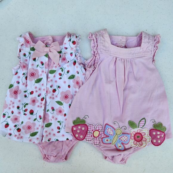**3/$15 - First Impressions Baby Girl Pink Tank Romper Set of 2 - 3-6 months - Picture 1 of 3